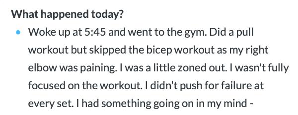 Example journal entry showing the raw emotional context before Sazed begins asking follow-up questions